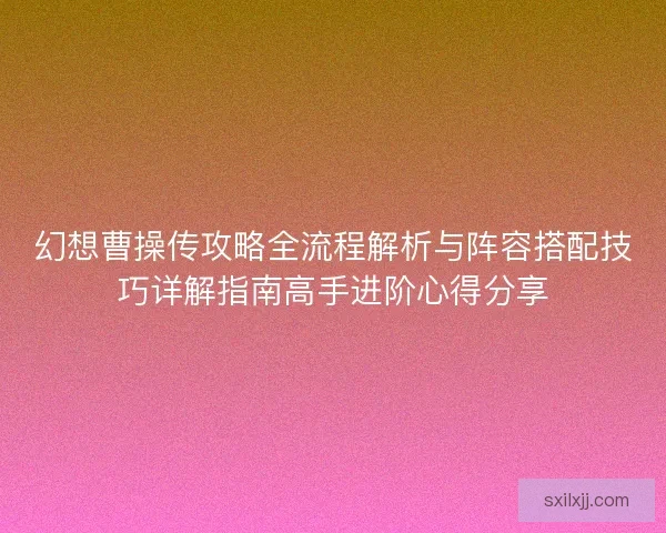 幻想曹操传攻略全流程解析与阵容搭配技巧详解指南高手进阶心得分享